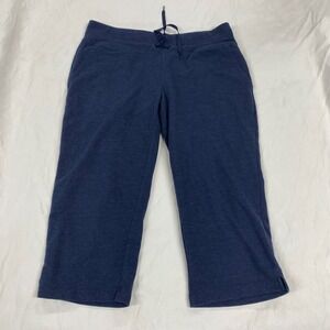Eddie Bauer Womens Navy Blue Heathered Capri Sweatpants Drawstring Pockets L